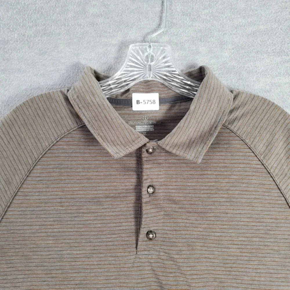 Royal Robbins Men Polo Shirt XL Brown Striped Hiking‎ Short Sleeve Collar